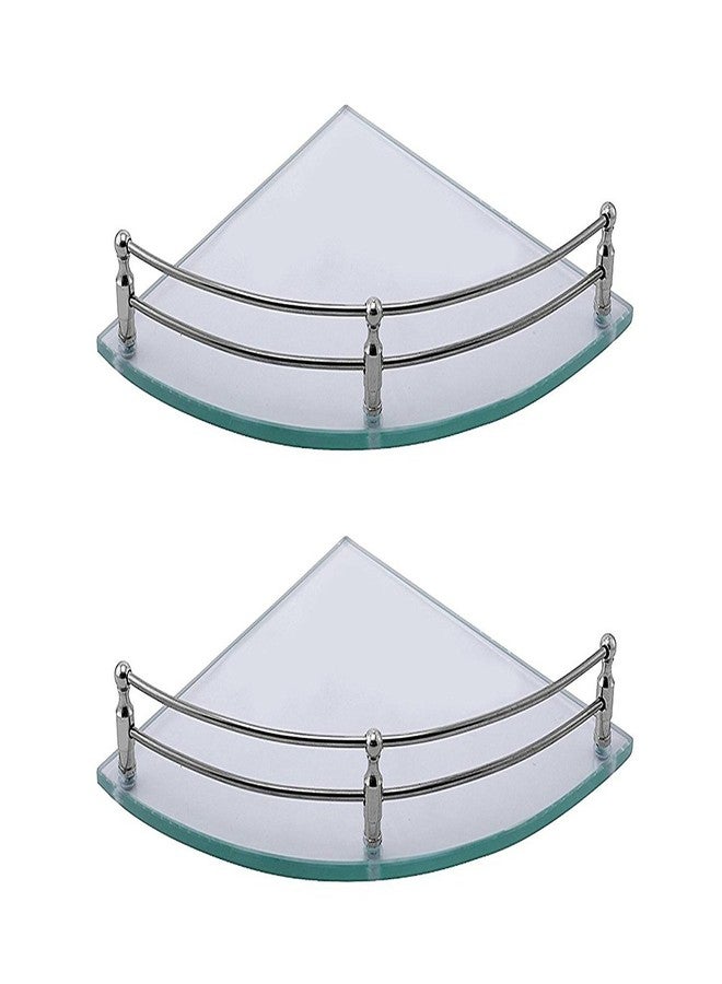 فلانر رف زاوية زجاجي للتثبيت على الحائط من فلانر، مقاس 6x6 بوصة، مناسب للحمام/حامل حائط/رف حمام/رف تخزين حائط/رف حمام/رف مطبخ (عبوة من قطعتين، شفاف) - Image 1